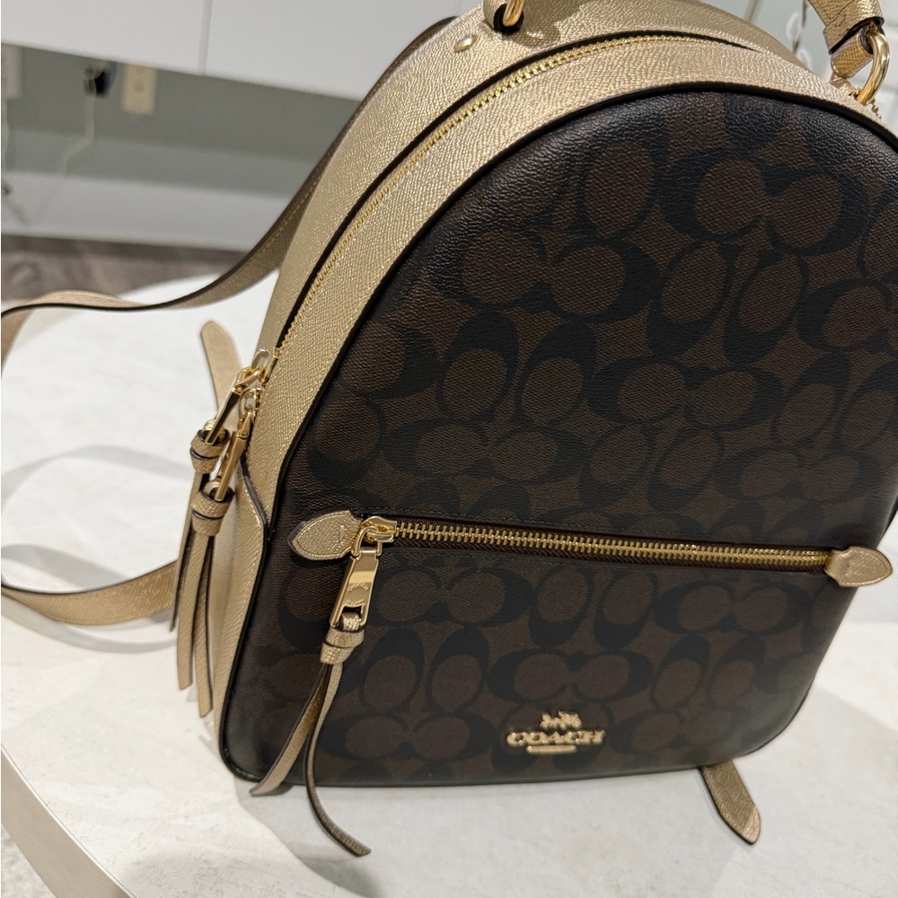 Coach Brown Signature Backpack with Gold Trim